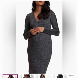 Stowaway Collection charcoal midi sweater dress with faux suede detail